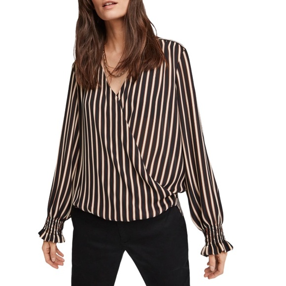Scotch & Soda Tops - Scotch & Soda Stripe Surplice Wrap Top L NWT Black